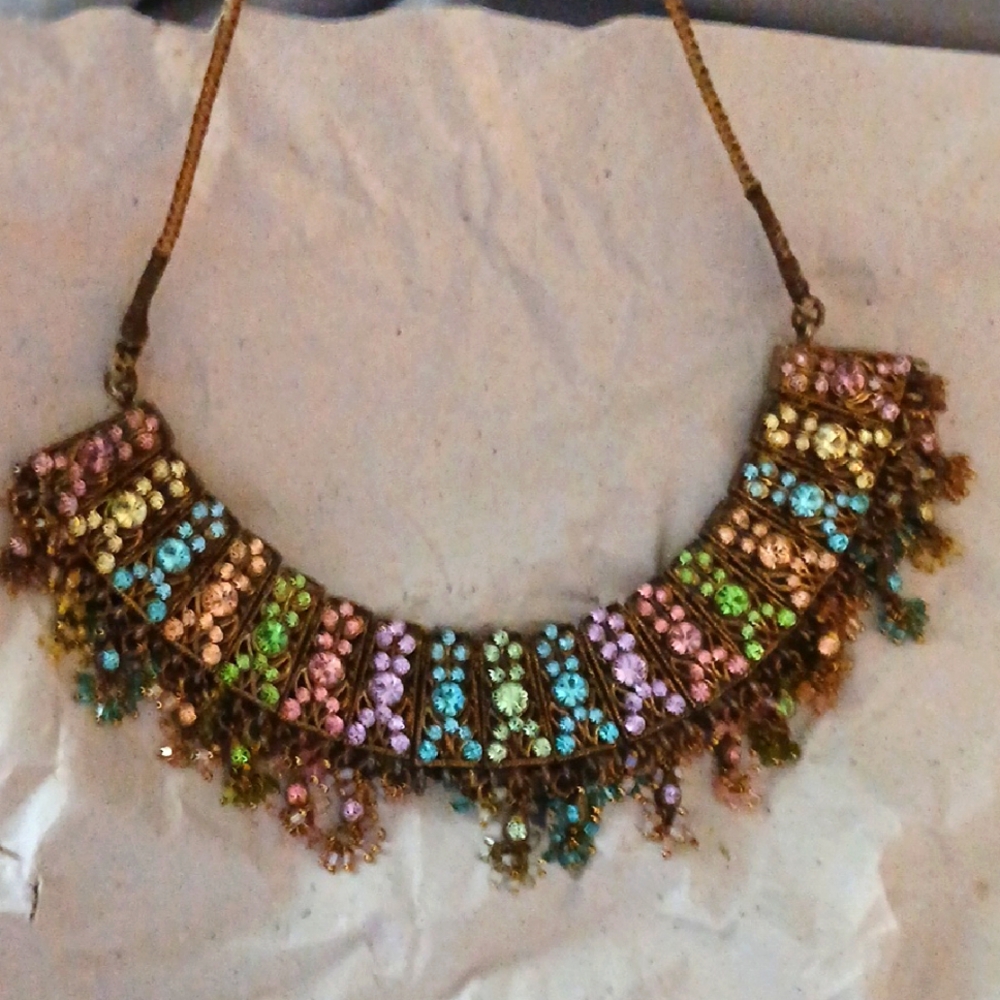 Multicolor Statement Necklace Antique - image 1